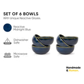 Ceramic Veg Bowls Set Of 6 For Dinner - 180ml Each, Blue Green | Katori Set With Glossy Finish - Porcelain Ceramic Bowls Set | Dessert Bowl Set